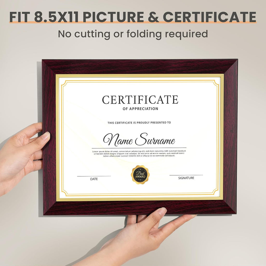 8.5 X 11 Certificate Frames Mahogany&Gold, High School College Diploma Frame Document Frame For Wall Display and