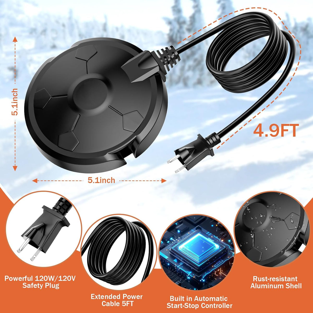 Bird Bath Heater for Outdoors in Winter, 120W Birdbath Heater, Black
