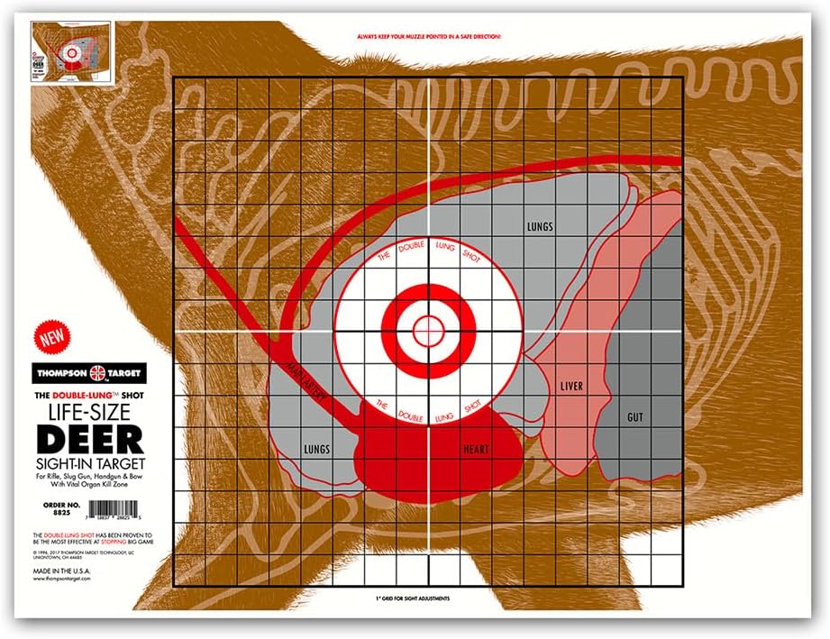 Life Size Deer Vital Organ Sight in Double Lung Shot - 19x25 Inch Paper Large Game Hunting & Shooting Targets
