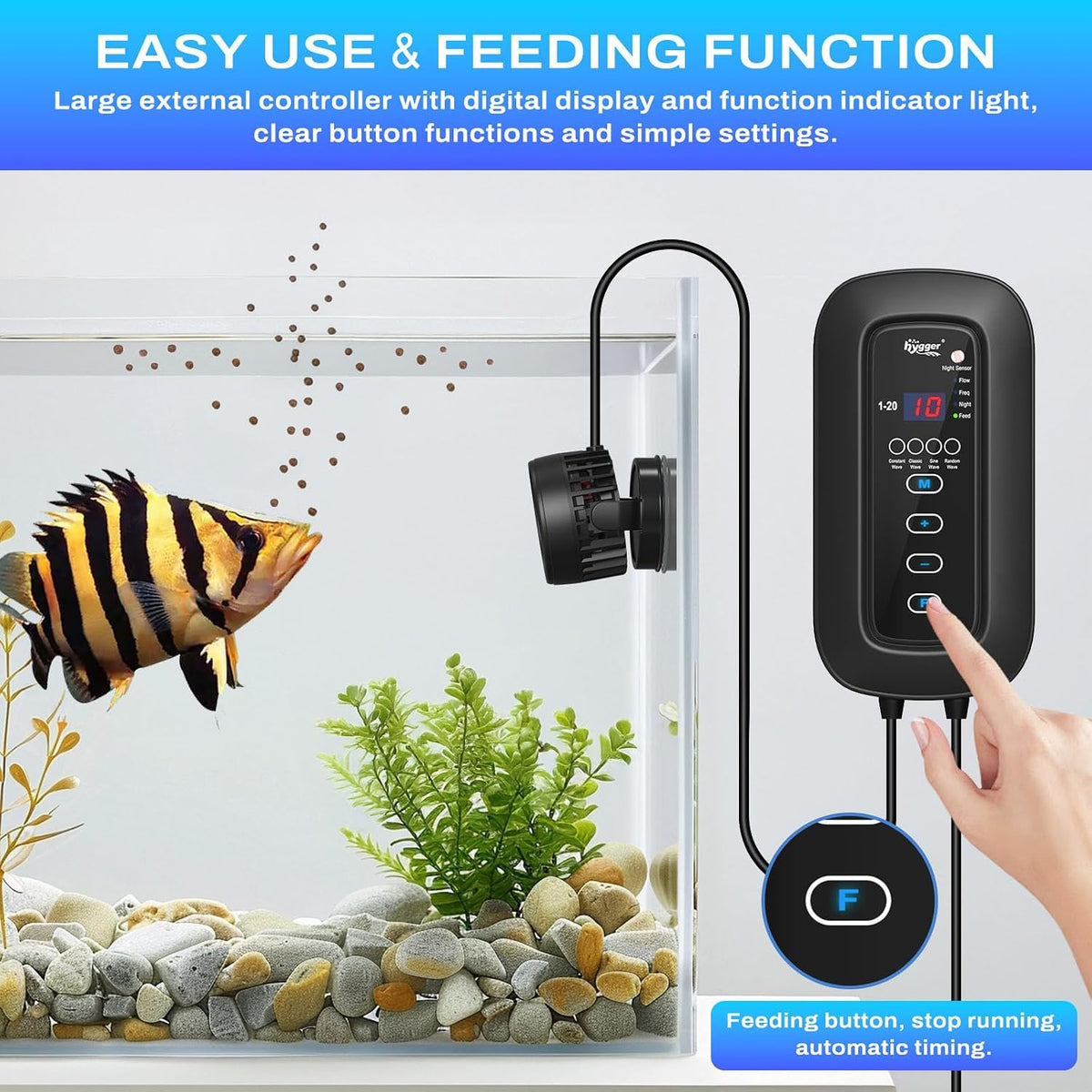 DC Powerful Wave Maker For Aquarium, Quiet Aquarium Circulation Water Pump Adjustable Flow Freq, 4 Waves/Night/Feed