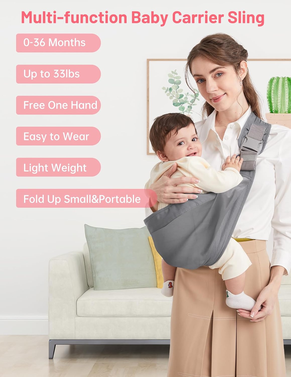 Baby Sling Carrier Pure Cotton Ergonomic Adjustable Breathable | Ergonomic M-Position, Quick 10-Sec On/Off