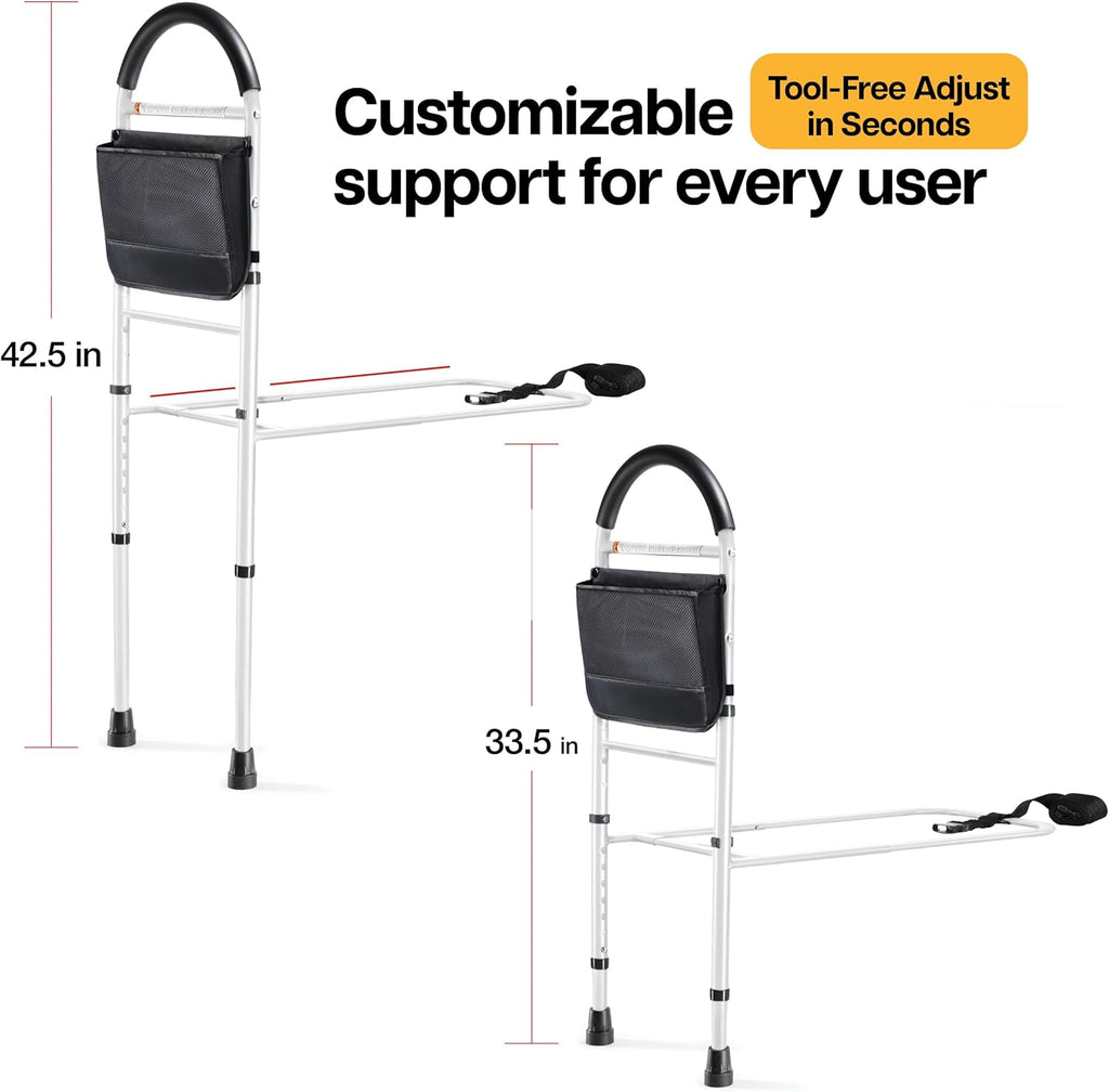 Bed Assist Rail Bed Rails Ror Seniors with Adjustable Heights with Storage Pocket Easy to get in or Out of Bed Safely