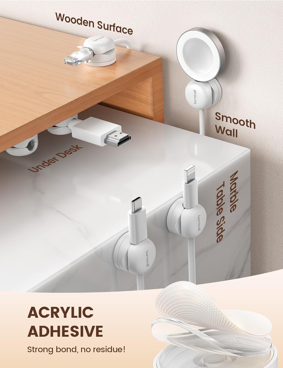 6Pack Rotatable Cord Organizer Cable Clips - [1s Lock] Spring Cord Holder, Phone Charger Cable Management for Desk