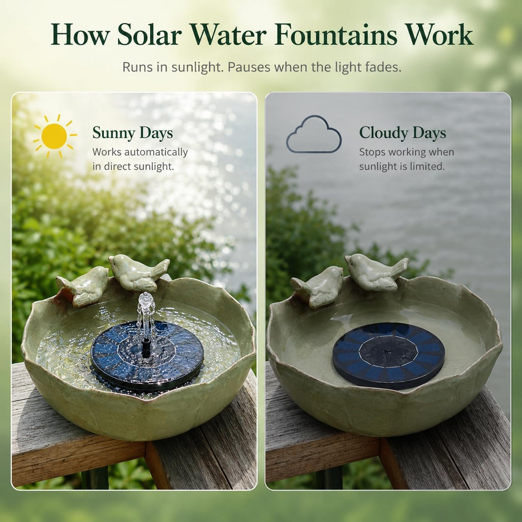 10.1" Solar Powered Bubbler Fountain Bird Bath Bowl for Outdoors
