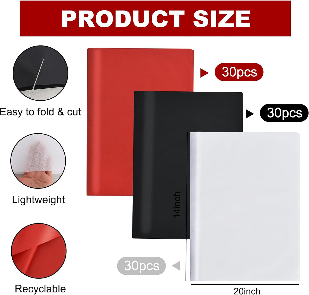 90 Sheets Red Black White Tissue Paper Bulk for Gift Wrapping Bags
