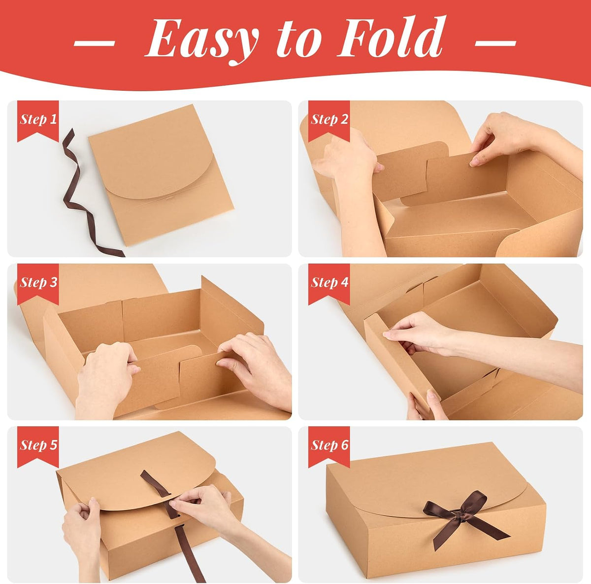 15 Pack 10.6" x 7.8" x 3.1" Brown Gift Boxes with Lids