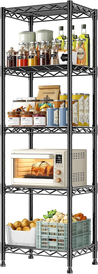 5-Tier Narrow Storage Shelves for Small Spaces – 15.8" W Metal Shelving Unit, Adjustable Wire Shelf, Freestanding