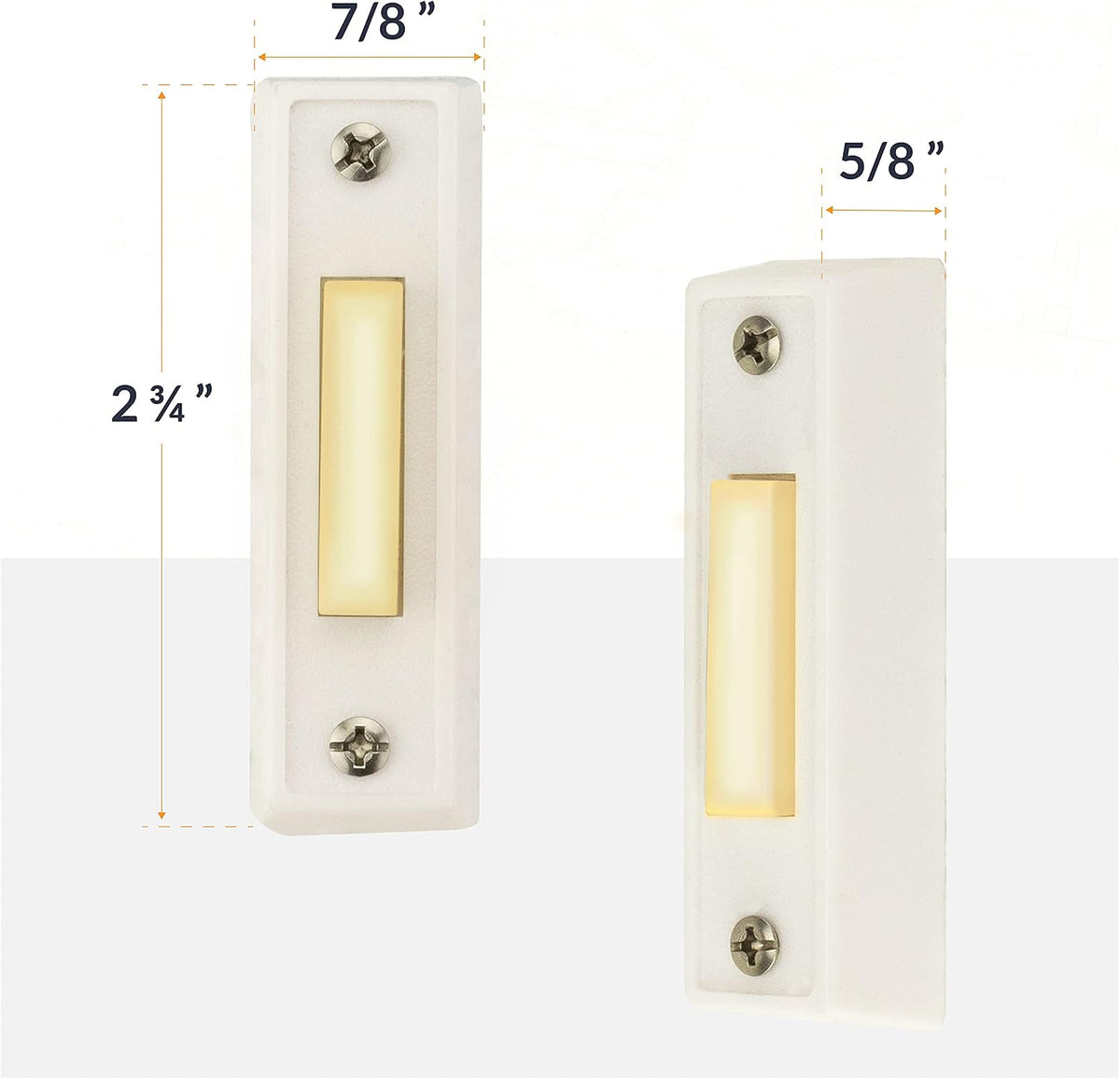 LED Lighted Sturdy Plastic Door Chime Push Button BT3WL White | Classic Rectangular Lighted Door Bell Button |