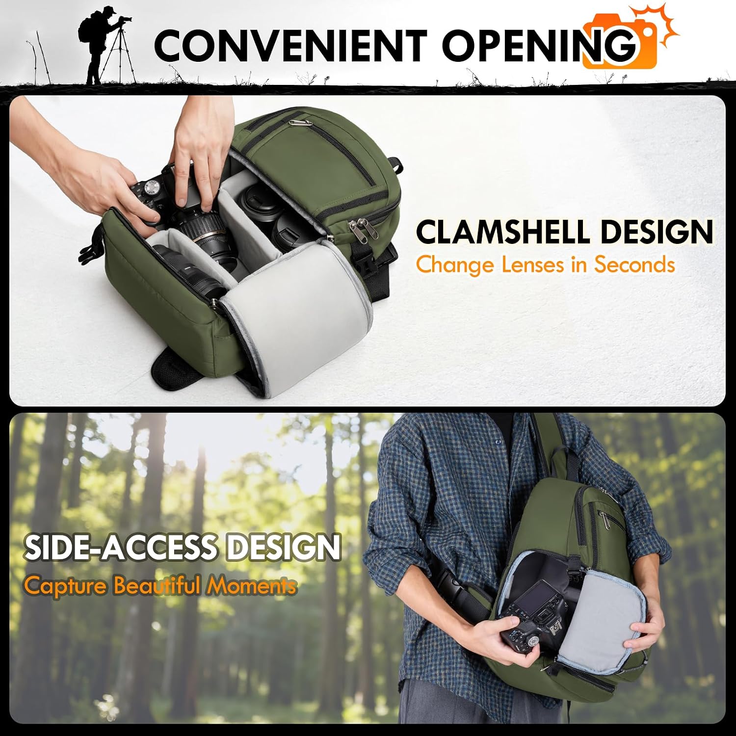 Camera Sling Bag, Small Dslr/Mirrorless Camera Bag & Case | Waterproof Camera Bags for Photographers, with Removable
