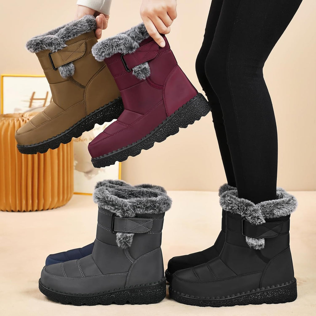 Warm Snow Boots for Women Waterproof Non-Slip Ankle Bootie Lightweight Mid Calf Warm Fur Lined Boots Winter Shoes for
