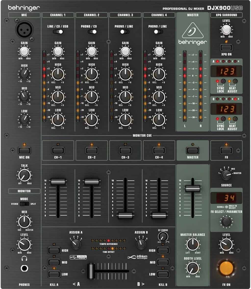 PRO MIXER DJX900USB Professional 5 Channel DJ Mixer with INFINIUM 'Contact-Free' VCA Crossfader, Advanced Digital