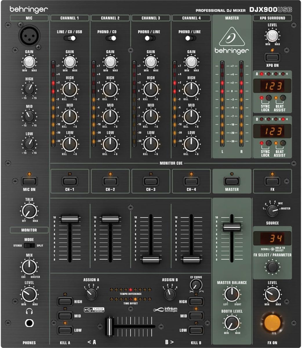 PRO MIXER DJX900USB Professional 5 Channel DJ Mixer with INFINIUM 'Contact-Free' VCA Crossfader, Advanced Digital