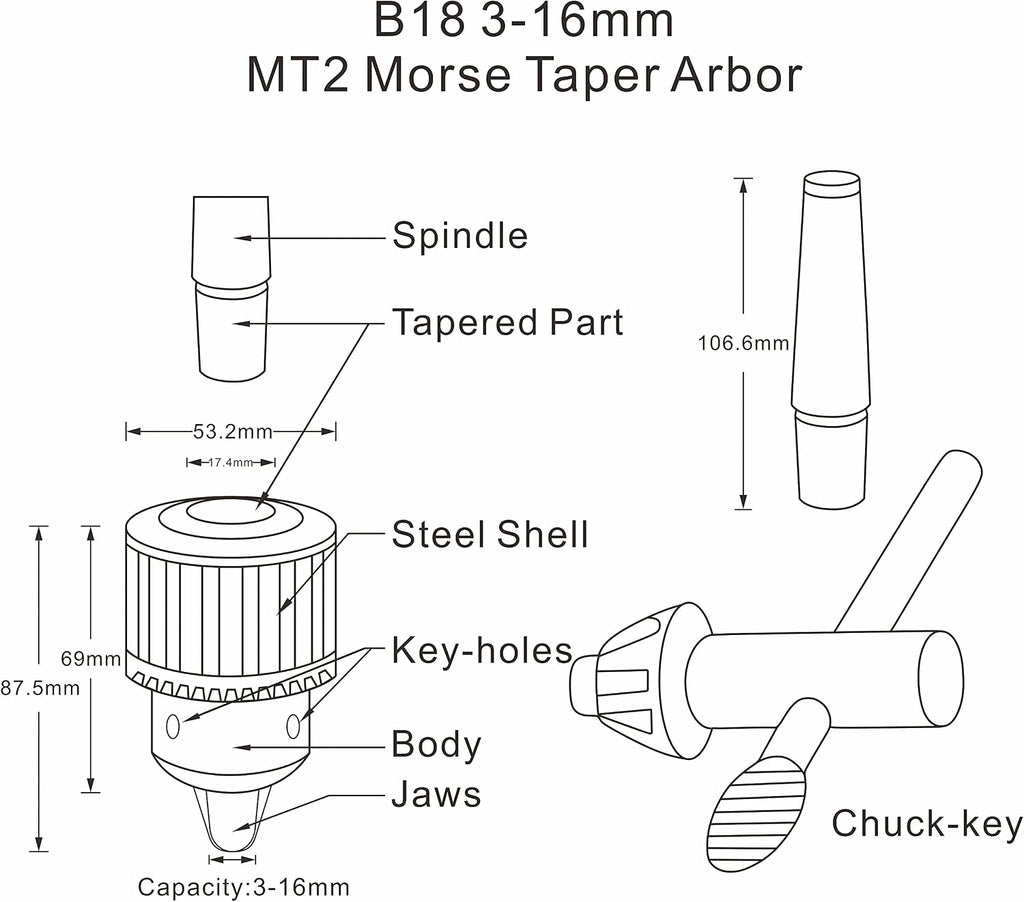 Earl Diamond Super Heavy Duty 5/8-Inch Drill Chuck with #2 Morse Taper Arbor & Chuck Key (5/8" MT2)