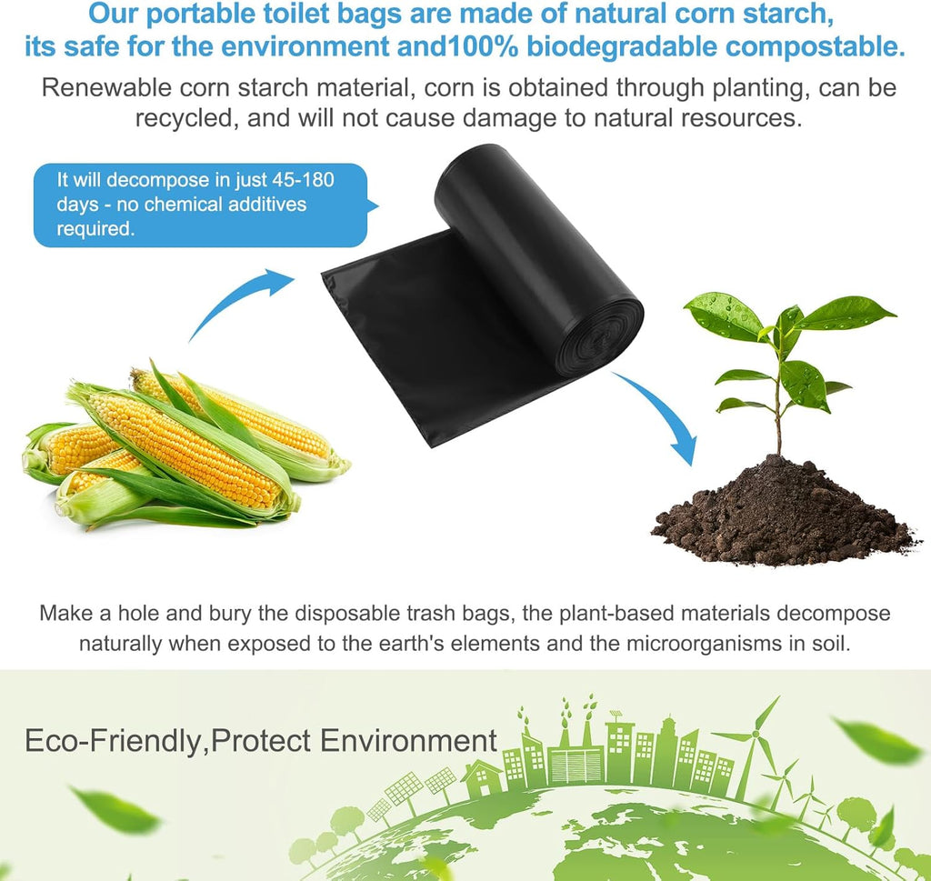 40 Camping Toilet Bags, Biodegradable Compostable for 5 Gal Bucket Toilet | Portable Travel Potty Bag for Portable