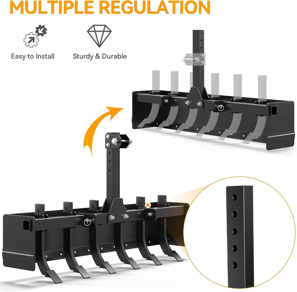 55" Three Point Box Scraper Heavy Duty Box Blade | Tractor Attachment for Category 0 & Category 1, with Adjustable