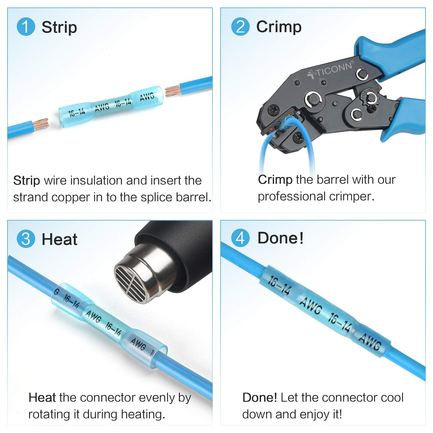 100PCS Heat Shrink Butt Wire Connector Kit, Insulated Waterproof Electrical Wire Crimp Terminals Butt Splice for