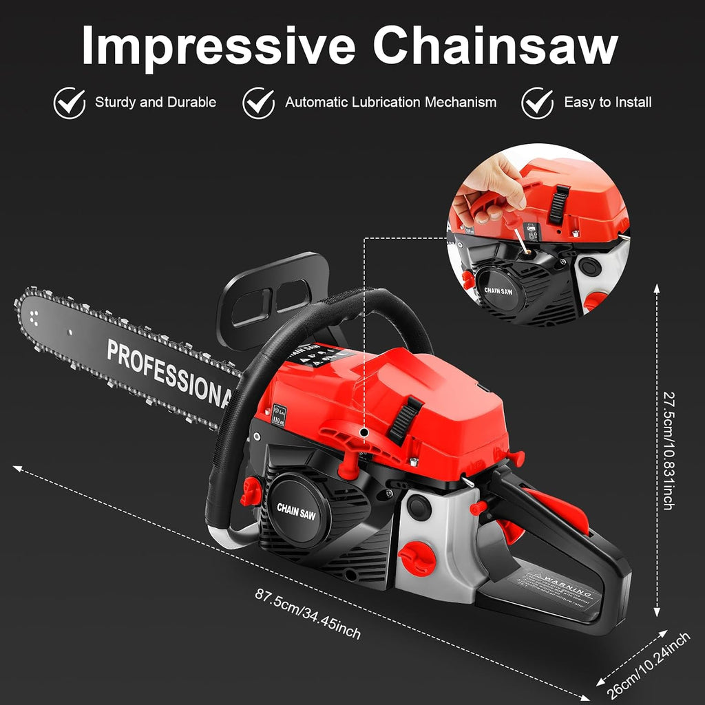58cc Gas Chainsaw, 20 Inch Gas Powered Chainsaws with Tool Bag, 3.6HP 2-Cycle Handheld Cordless Petrol Gasoline Chain