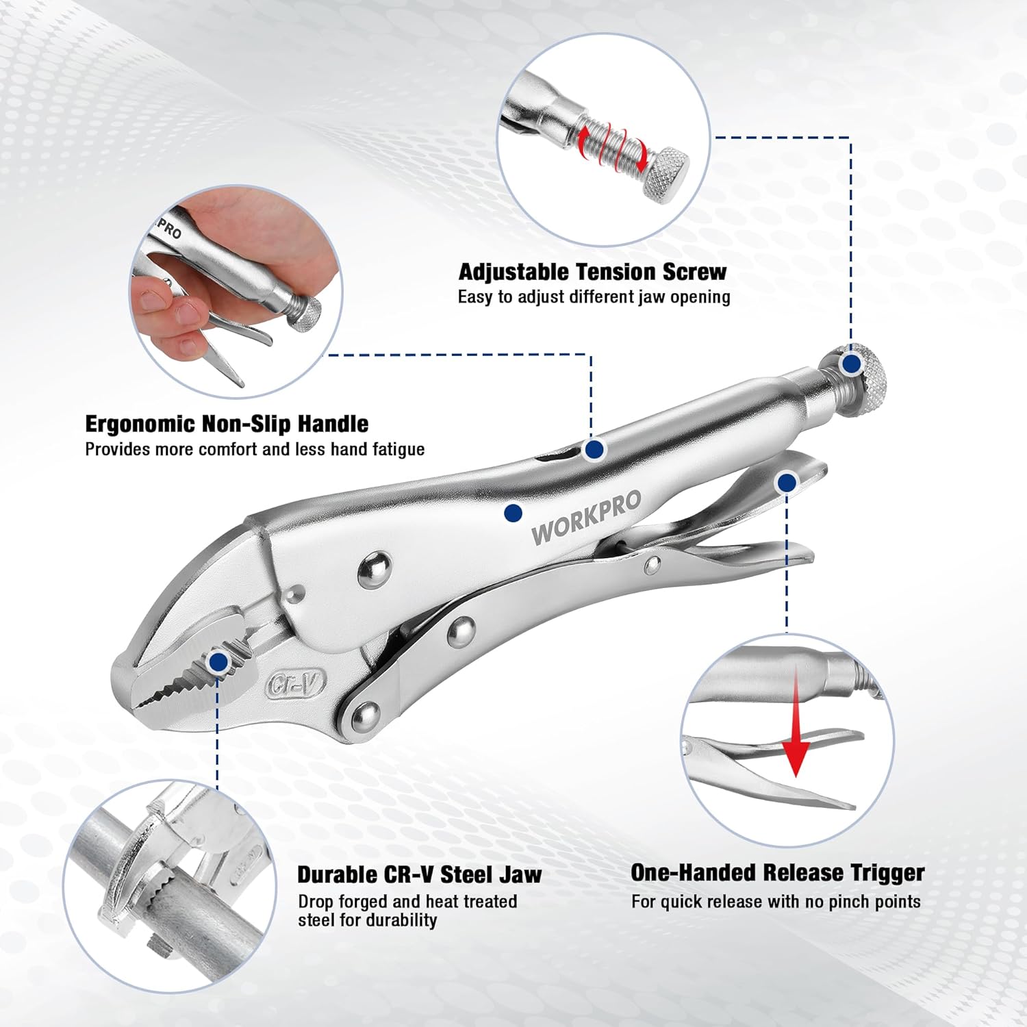 5-Piece Locking Pliers Set, Pliers Tool Set, Vice Grips with Chrome-vanadium Steel, 5/7/10 inch Curved Jaw Pliers