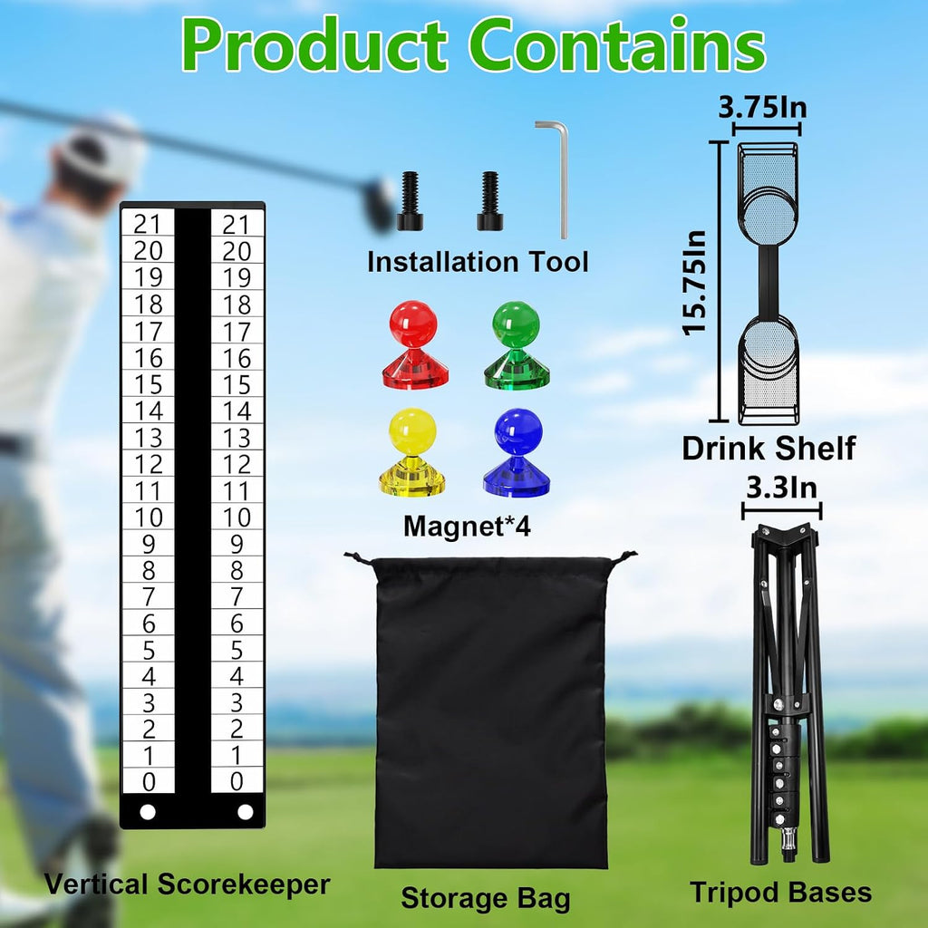 Cornhole Scoreboard with Drink Holder, Height Adjustable Foldable Cornhole Score Keeper with Storage Rack Includes 4