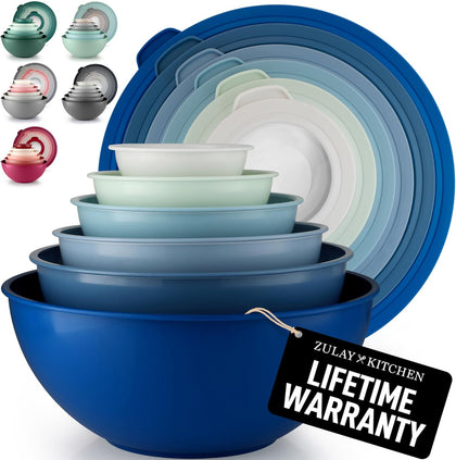 12 Piece Plastic Mixing Bowls with Lids Set - Leak-Proof Microwave & Freezer Safe Stackable Mixing Bowl Set for