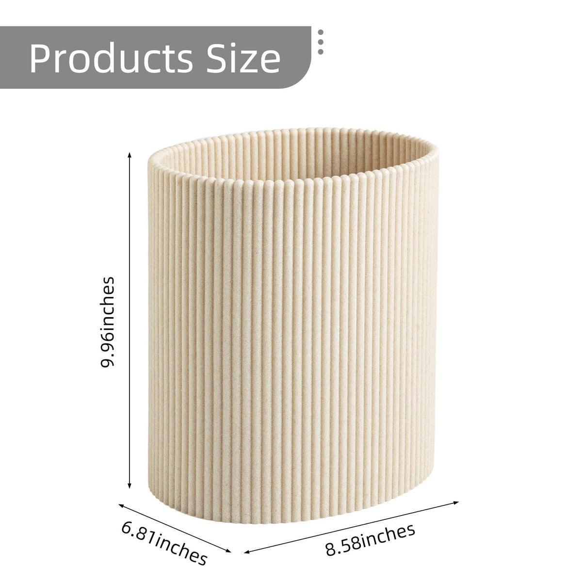 Small Bathroom Trash Can, Beige & Thick Lines, 1.6 Gallon