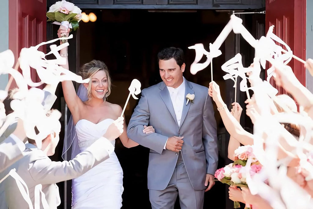 100 Pieces Lace Wedding Ribbon Wands with Triple Ribbon and Silver Bell Wand Silk Fairy Stick Wand Streamers Party