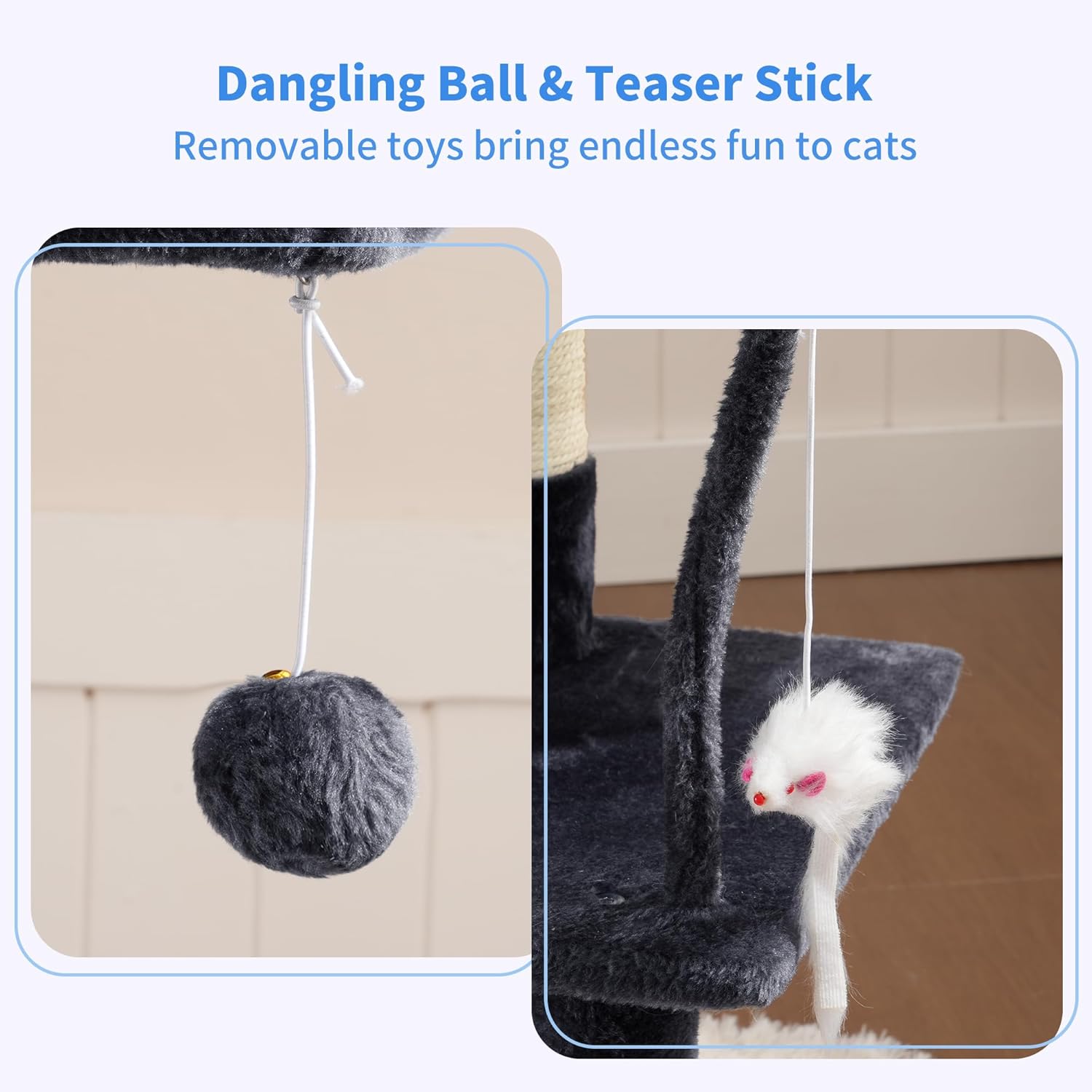 Cat Tree with Toy, Cat Tower condo for Indoor Cats, Cat House with Padded Plush Perch, Cozy Hammock and Sisal