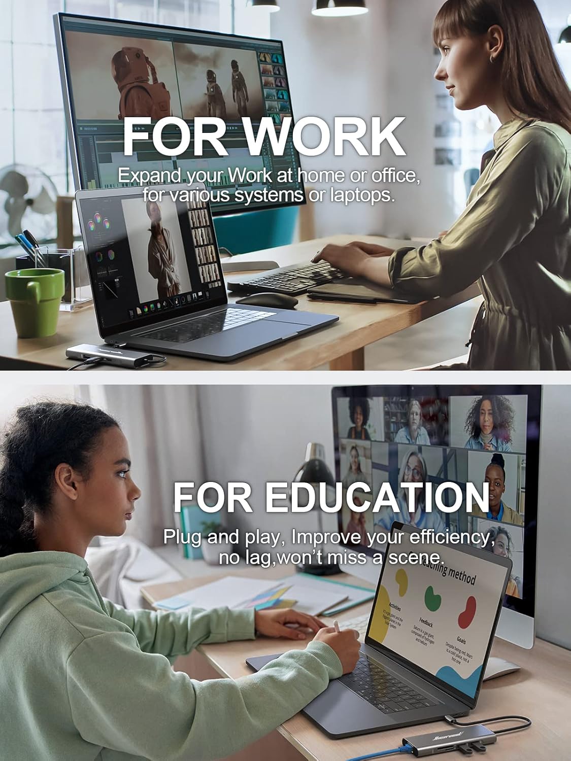 USB C Hub Ethernet 8-in-1, 4K@60Hz USB-C to HDMI Multiport Adapter with 1Gbps RJ45, 100W PD, 3 USB 3.0, SD/TF
