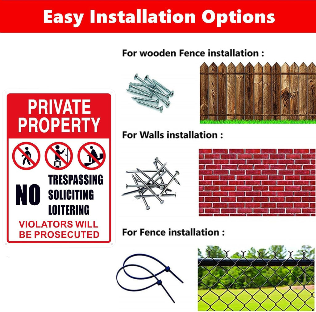 No Trespassing, No Soliciting, No Loitering Sign - 10x14 in Aluminum Warning Sign for Indoor/Outdoor