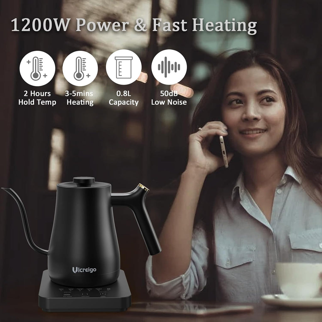 Gooseneck Electric Kettle,Ulcreigo Electric Kettle Temperature Control Tea Kettles for Boiling Water with 5 Variable