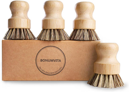 4-Pack Bamboo Dish Brush with Palm Fiber