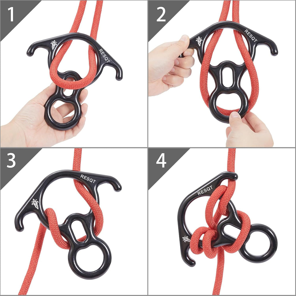 40KN Rescue Figure 8 Descender, Large Bent-Ear Belaying and Rappelling Gear Belay Device for Rock Climbing Peak