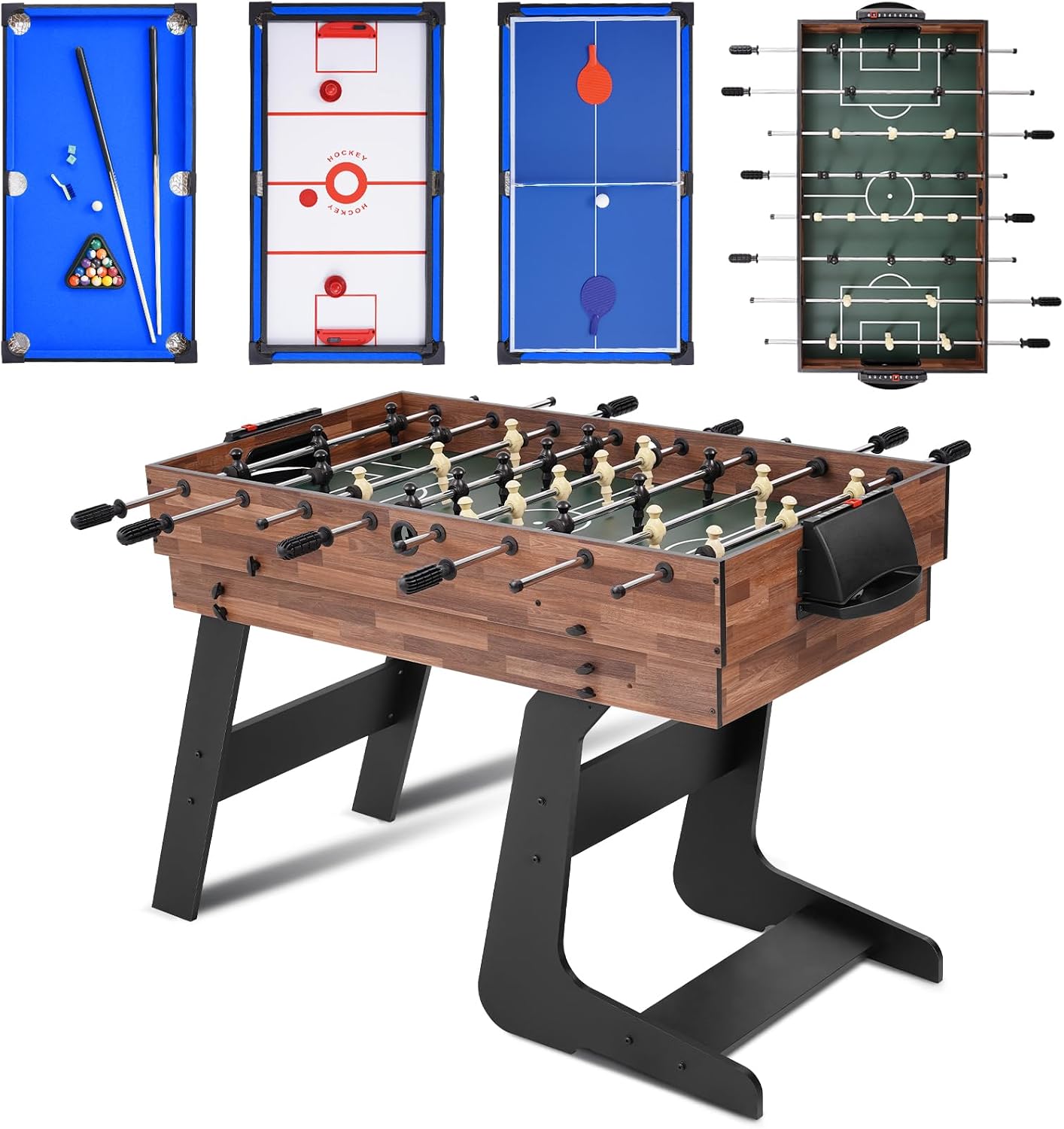 4-in-1 Foldable Multi Game Table for Home, Game Room | Combo Game Table Set with Ping Pong, Hockey, Pool Billiards