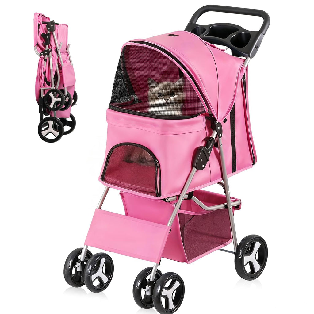 Foldable Pet Stroller, Cat/Dog Stroller with 4 Wheels