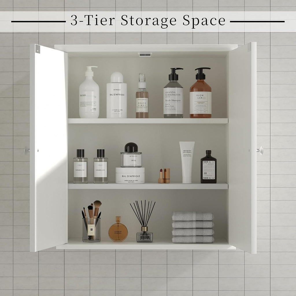 Bathroom Wall Medicine Cabinet, Over The Toilet Storage, White | Bathroom Storage Organizer Cupboard, with 2 Magnet