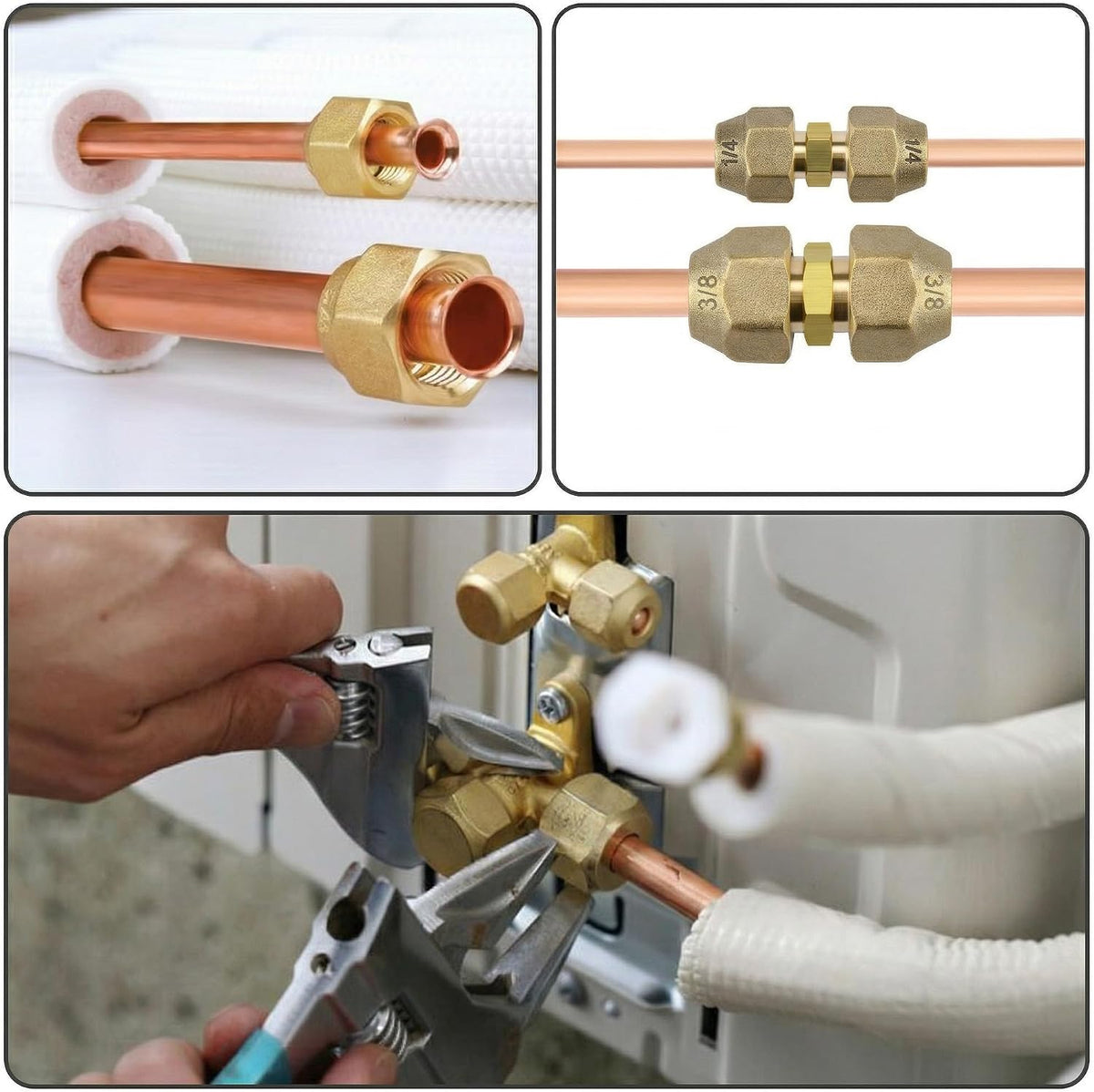 3/8-Inch Brass Flare Nut, 5-Pack for Air Conditioning Copper Tubing