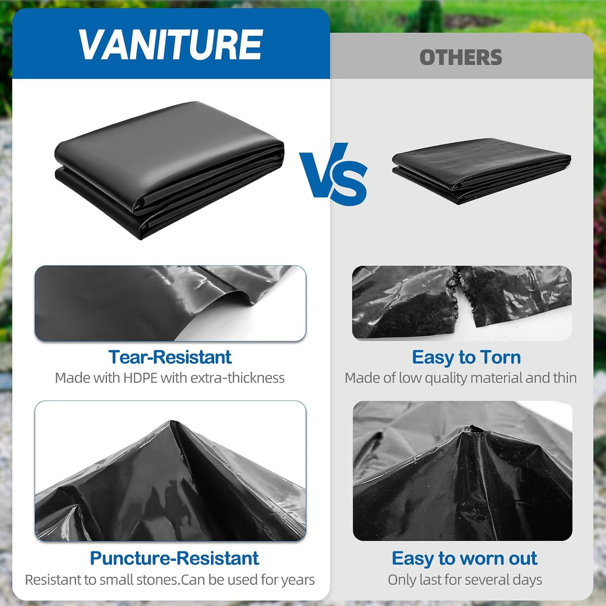 Pond Liner 15 x 20 FT, HDPE Pond Liners for Outdoor, Flexible & Durable Easy Cutting Pond Liners for Garden Fountain
