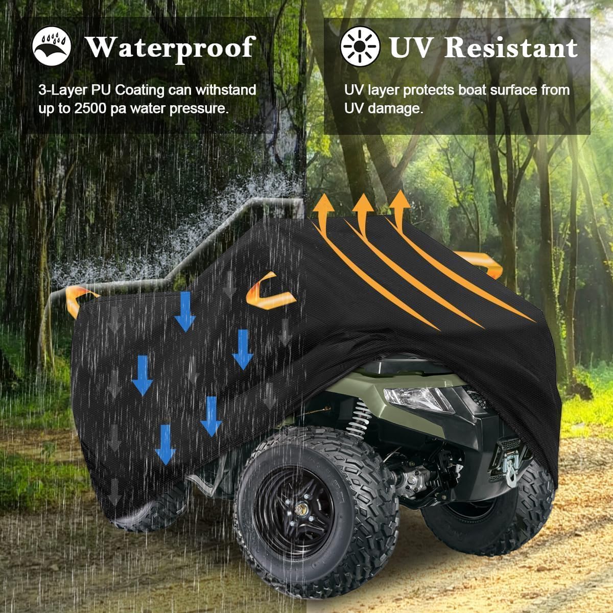 ATV Cover Waterproof Heavy Duty 210D 4 Wheeler Cover, All Weather Outdoor Protection Covers Suit for Polaris Kawasaki