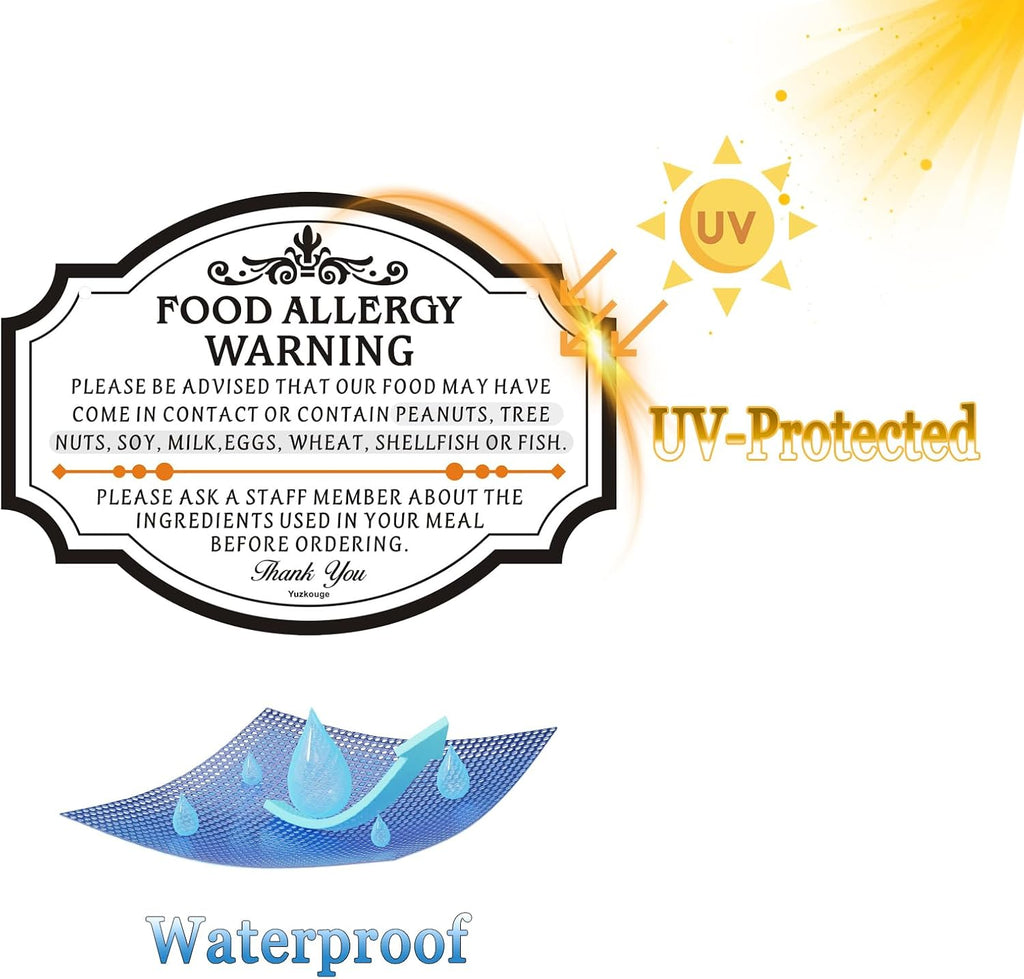 Food Allergy Warning Sign With Self - adhesive, 2 Pack 10x7 In, Acrylic