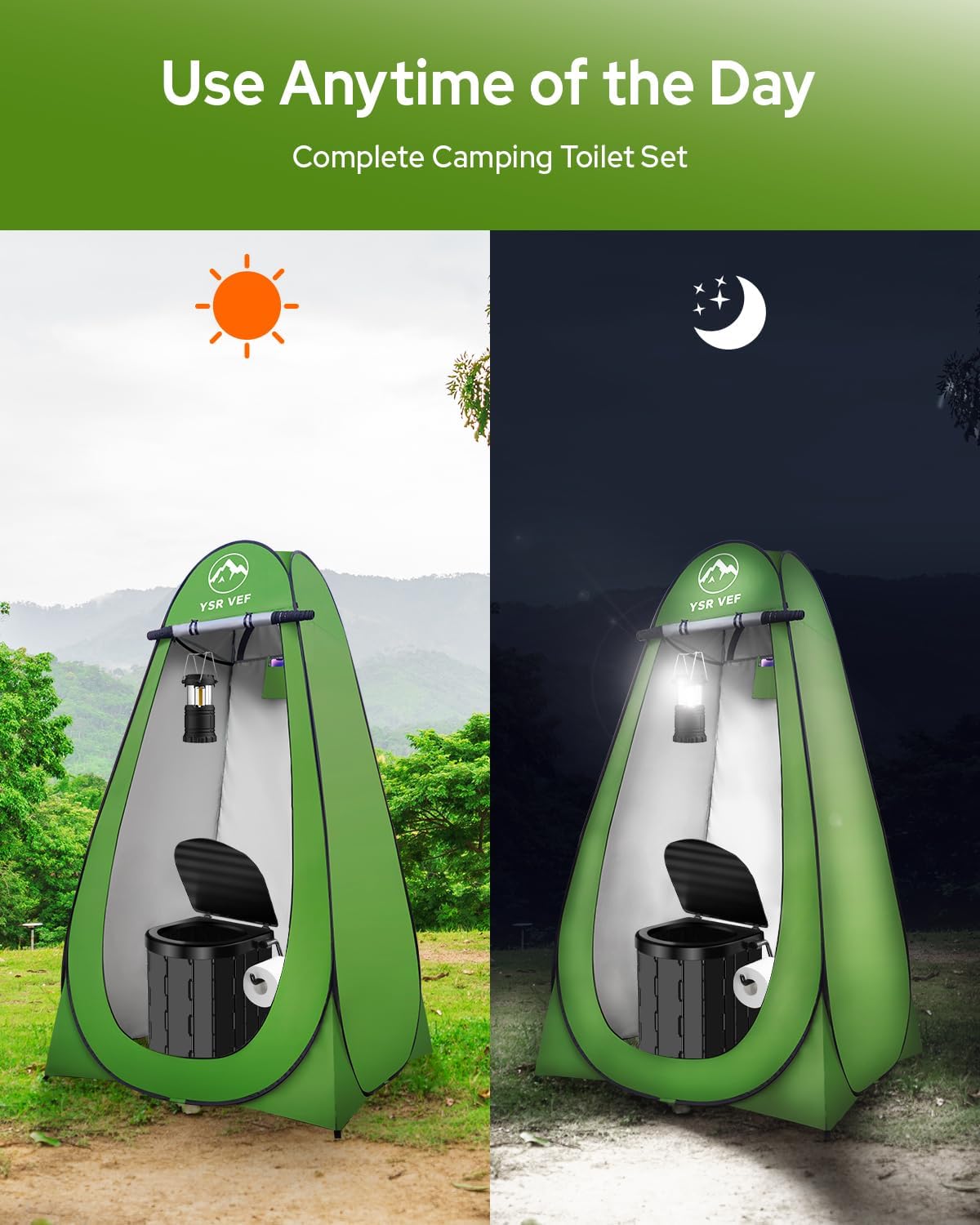 Portable Toilet Kit, Camping Toilet with Pop-Up Privacy Tent and Poo Gel Toilet Bags, Washable Portable Outdoor