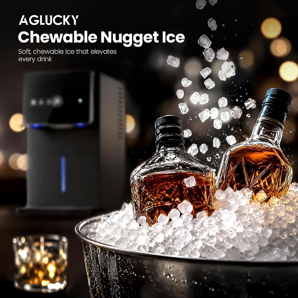 AGKUCKY Nugget Ice Makers Countertop, 35 lbs/24hrs Auto Drop Ice