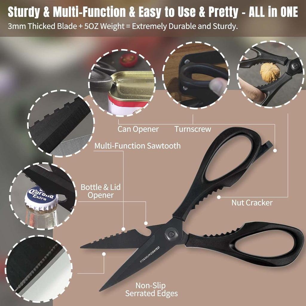 Kitchen Scissors All Purpose, Extra Sharp Kitchen Shears with Knife Sharpener & Sheath, Solid & Durable Stainless