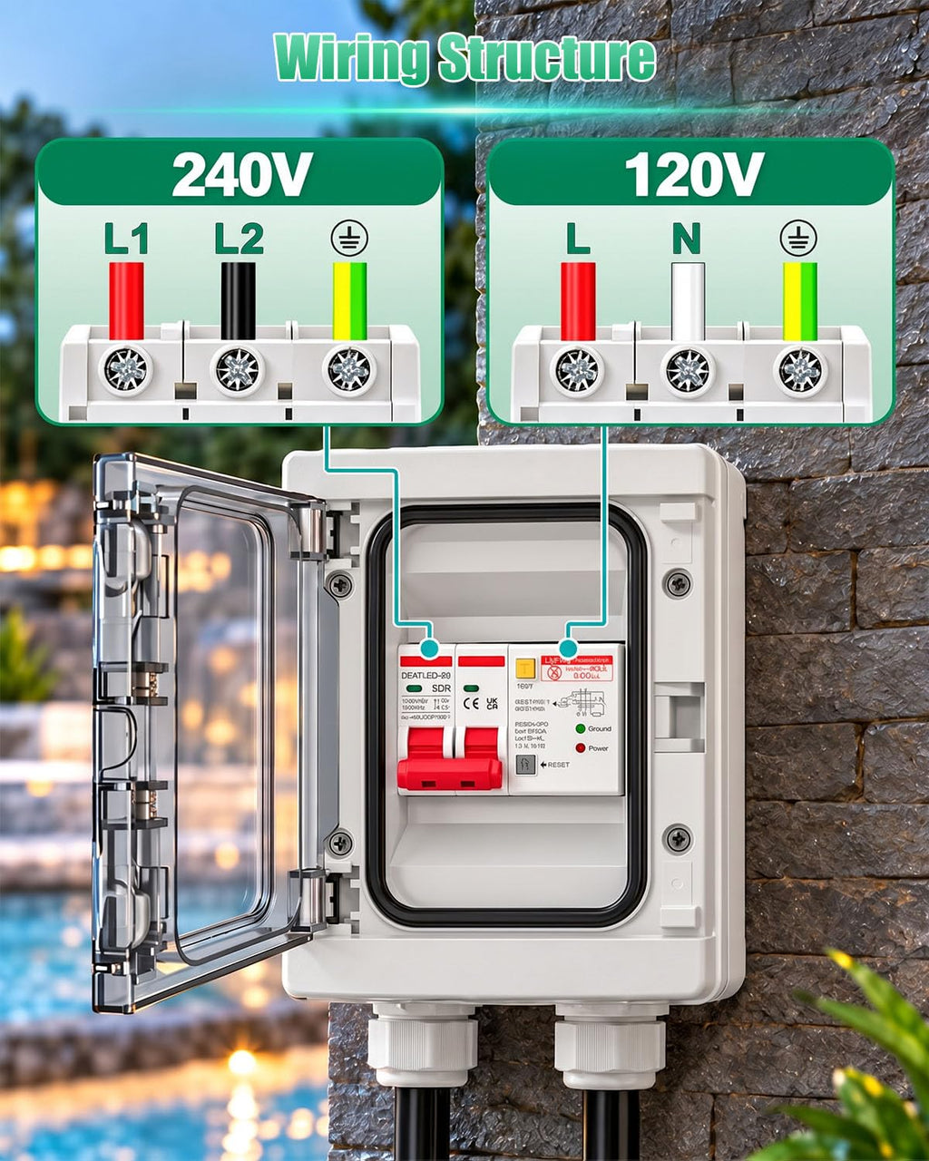 50Amp GFCI SPA Panel Disconnect Switch, 120V IP66 Circuit Breaker Box