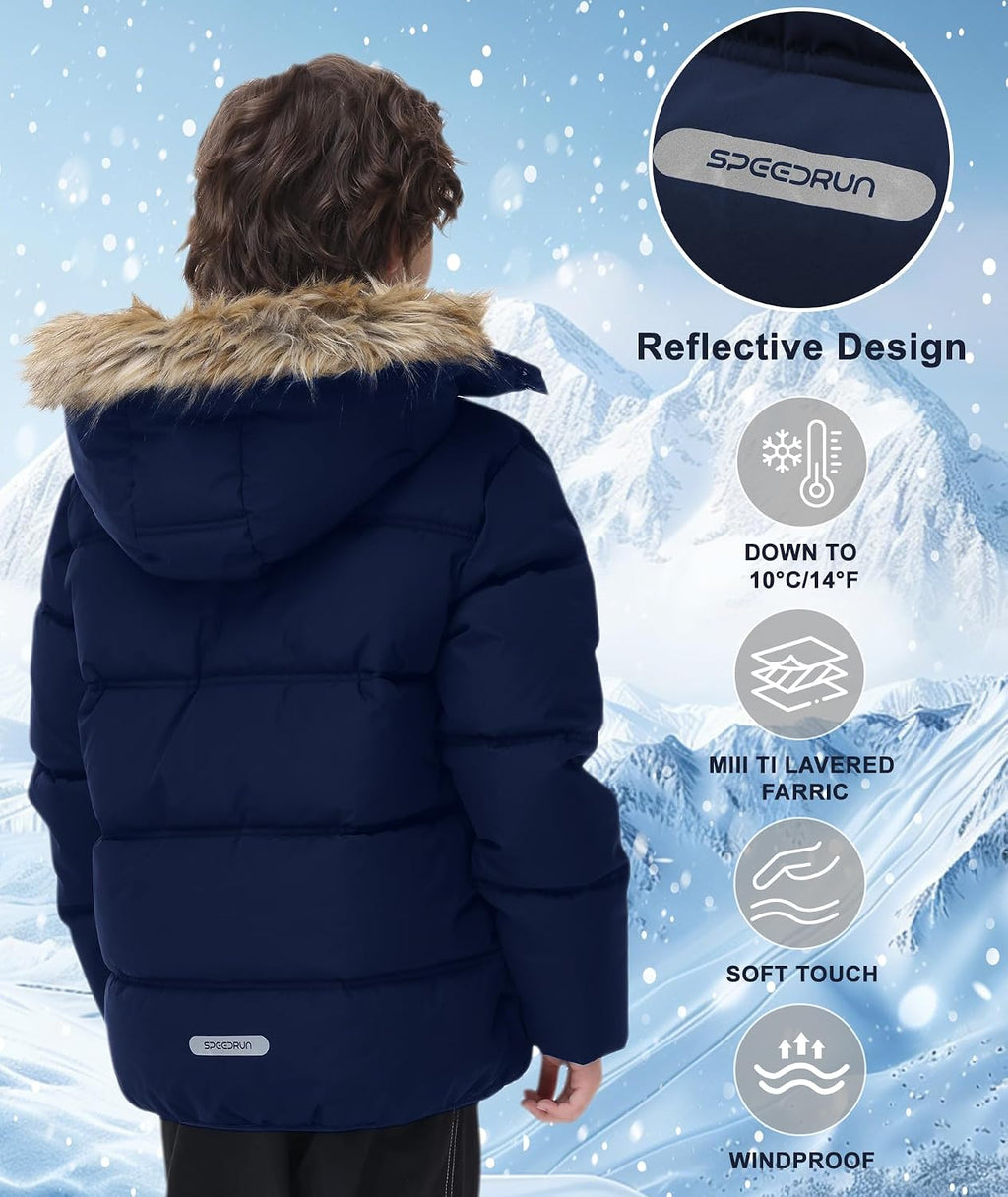 Boy's Girl's Winter Jackets Coat with Hood Thermal Windproof Zipper Puffer Warm Sherpa Fleece Lined