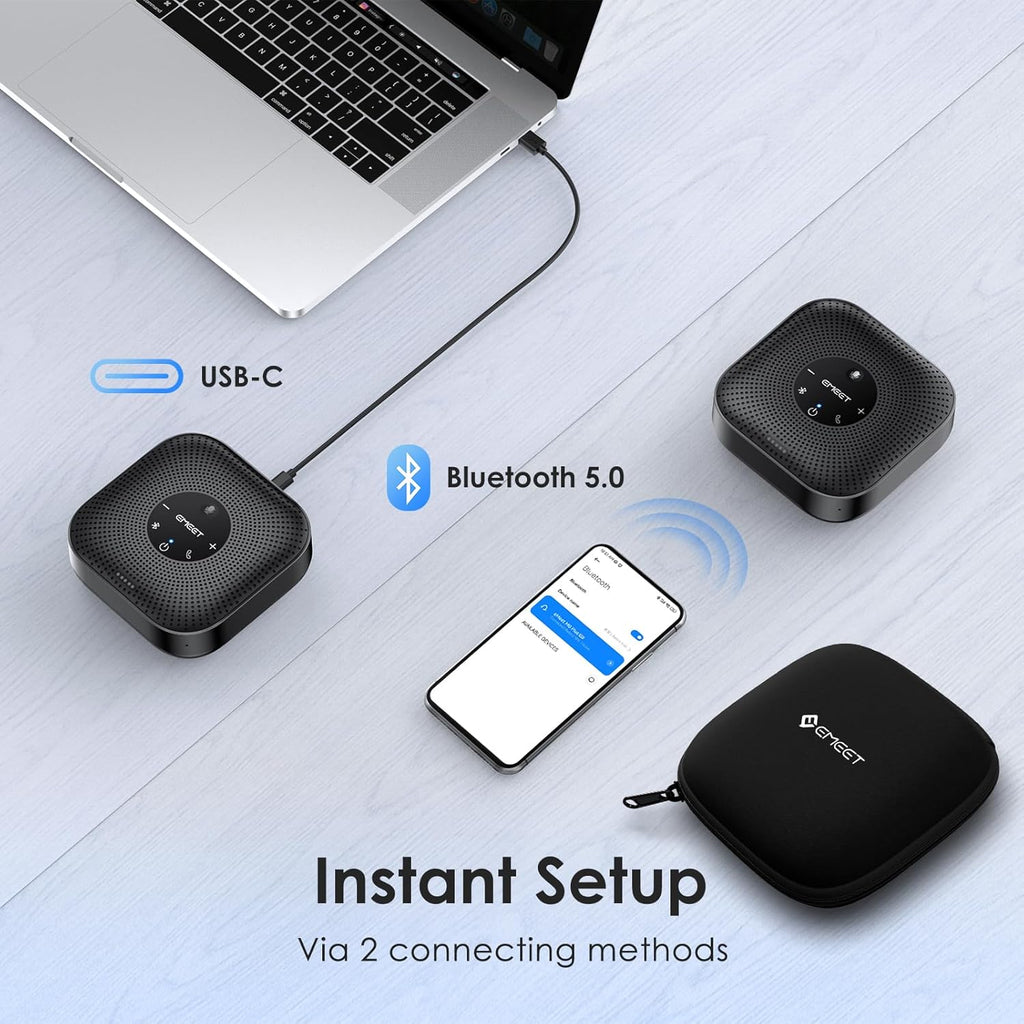 M0 Plus Conference Speaker and Microphone, 4 Mics 360° Voice Pickup | Noise Reduction, USB C&C-to-A Adapter