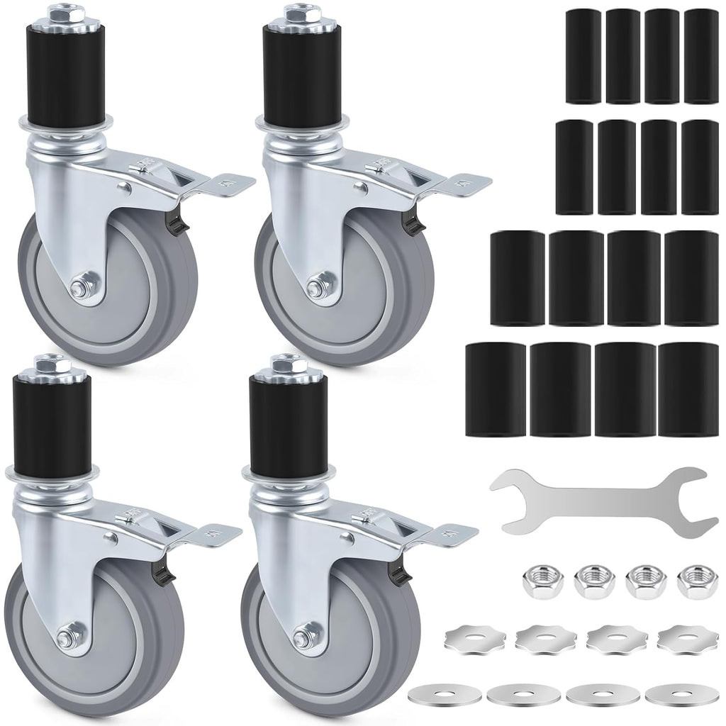 4 Inch Prep Table Caster Wheels Set, 4 Heavy Duty Expanding Stem Casters Fit 7/8", 1", 1-1/2", 1-5/8" Tube Leg with