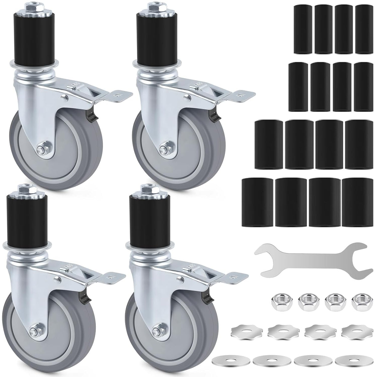 4 Inch Prep Table Caster Wheels Set, 4 Heavy Duty Expanding Stem Casters Fit 7/8", 1", 1-1/2", 1-5/8" Tube Leg with