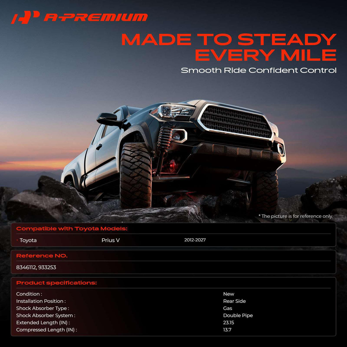 A-Premium Rear Shock Absorbers Compatible with Toyota