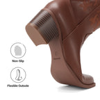 Women's Western Mid Calf Boots Cowboy,Brown,7.5