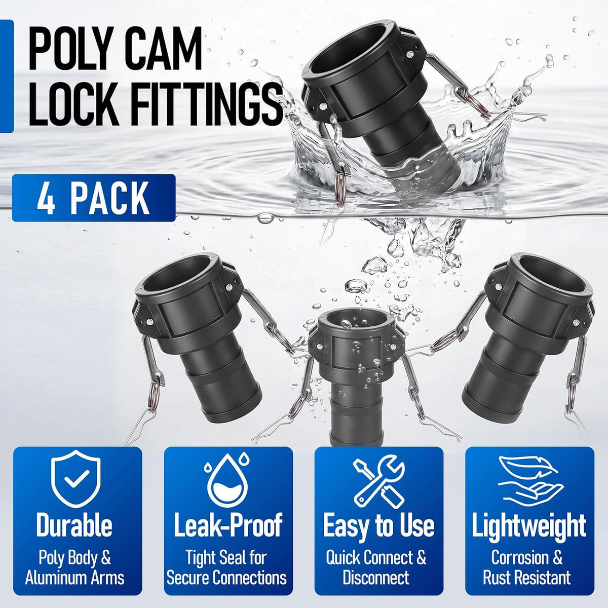 4 Pack 2'' Polypropylene Camlock Fittings, Standard Type C